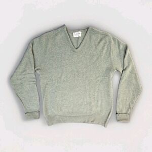 Puritan Aquaknit Mens M V-Neck Sweater Sage Green 2-Ply Lambswool Made in USA